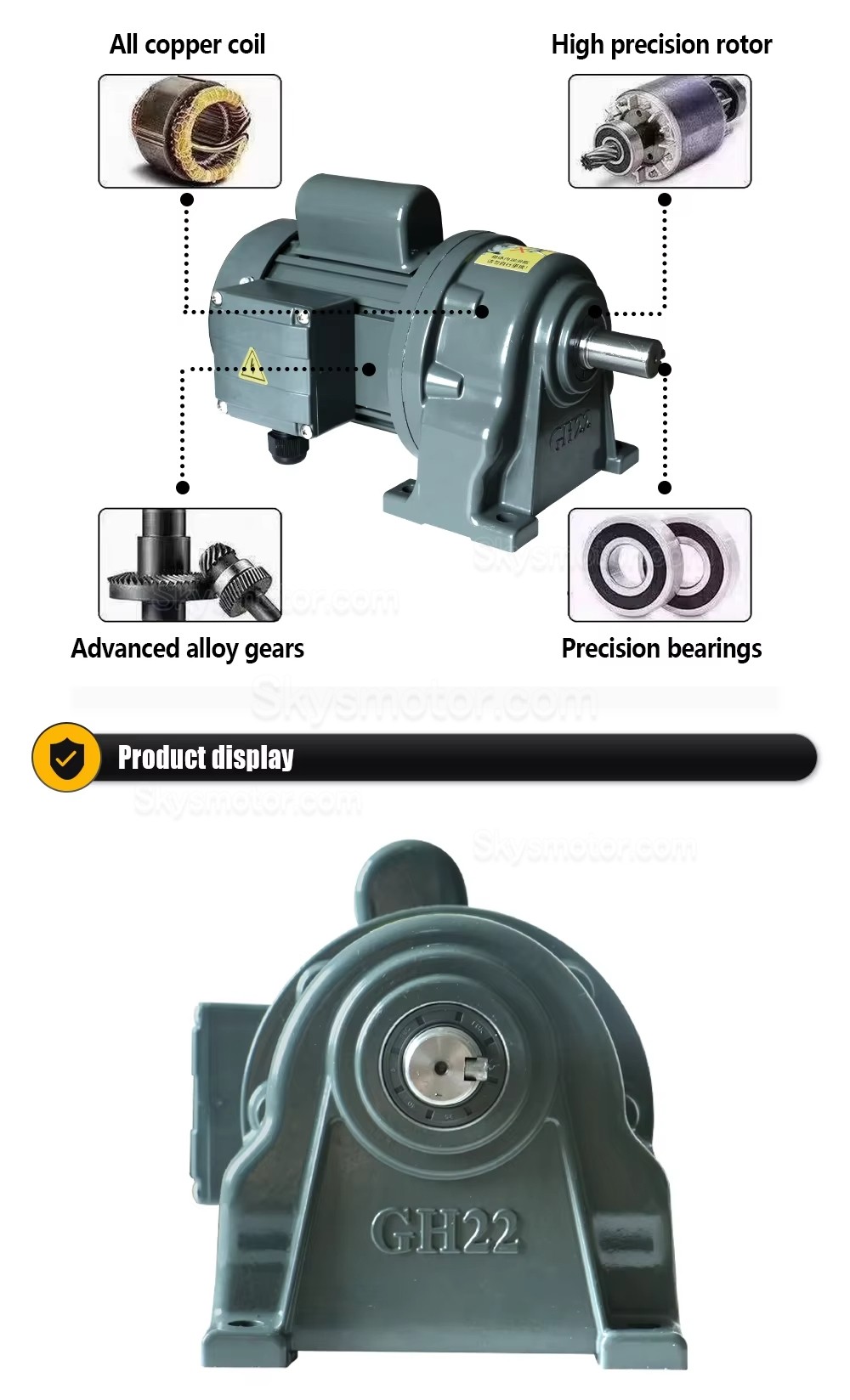 220V 400W 単相ACギアモーター GH-22-400W 減速比5:1/30:1/100:1 スパーギアボックス付き